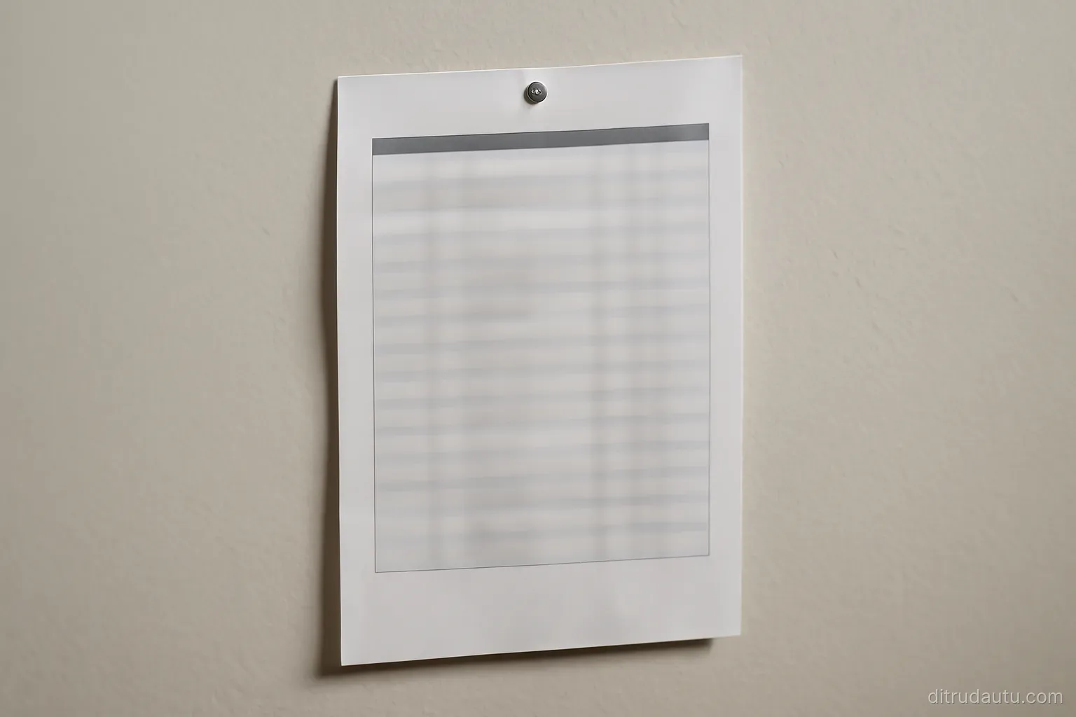 a printed leaderboard style list pinned to a plain wall with all of its entries blurred beyond reading
