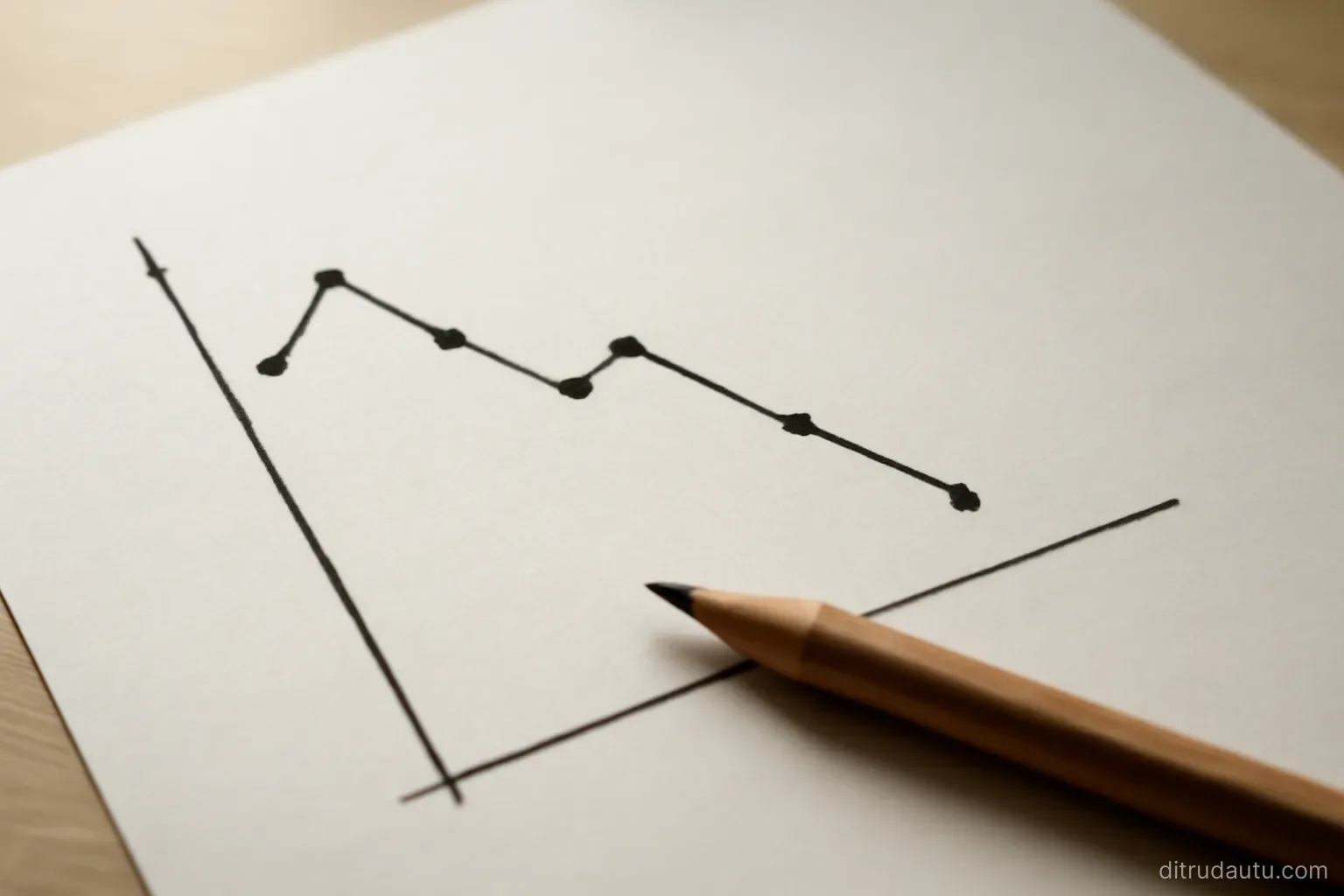 a line graph drawn on paper trailing downward at the right hand end, pencil lying across the sheet